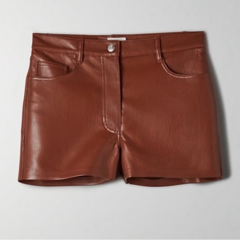 Artizia Wilfred Faux Leather High-Rise Shorts in Brown
